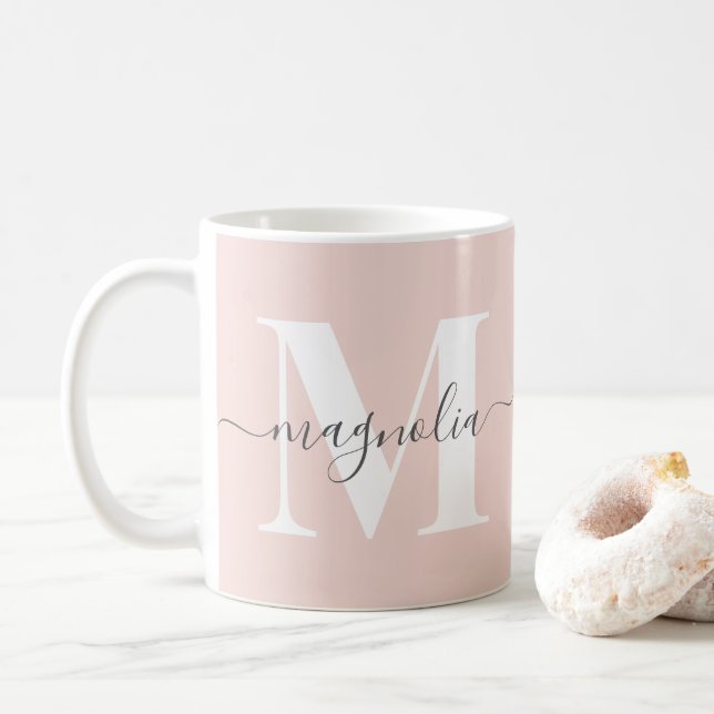 Elegant Personalized Monogram Blush Pink Initial Coffee Mug (With Donut)