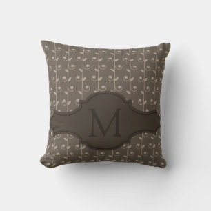 Elegant Personalized Monogram Brown Beige Pattern Throw Pillow