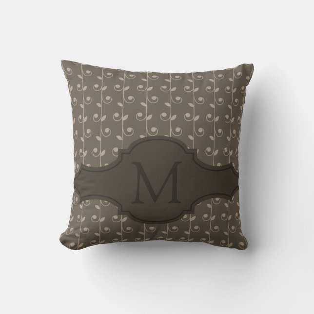 Elegant Personalized Monogram Brown Beige Pattern Throw Pillow (Front)