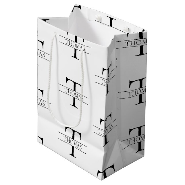 Elegant Personalized Monogram Custom Name Pattern Medium Gift Bag (Front Angled)