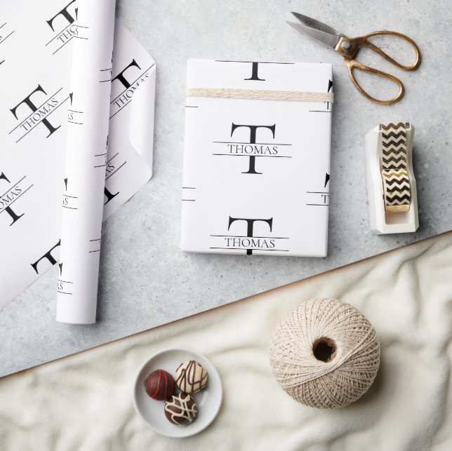 Elegant Personalized Monogram Custom Name Pattern Wrapping Paper (Crafts)