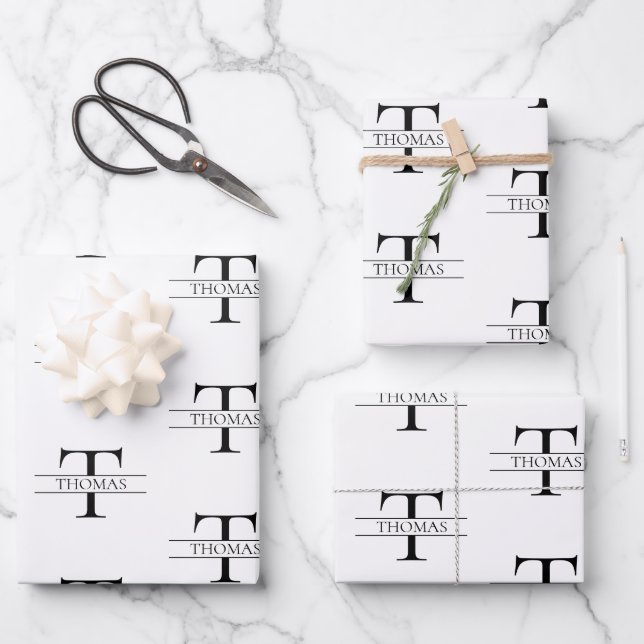Elegant Personalized Monogram Custom Name Pattern Wrapping Paper Sheet (Front)