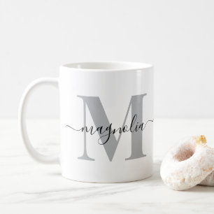 Elegant Personalized Monogram Grey Black Initial Coffee Mug