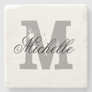 Elegant personalized monogram letter stone coaster
