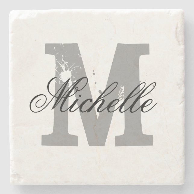 Elegant personalized monogram letter stone coaster (Front)