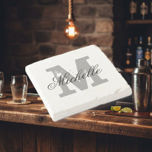 Elegant personalized monogram letter stone coaster