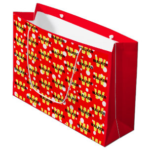 Elegant Personalized Monogram Name Bright Red Large Gift Bag