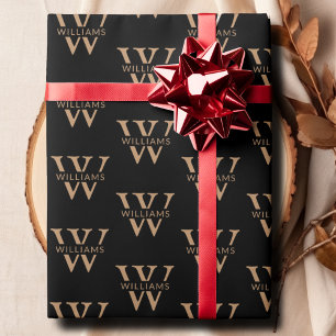 Elegant Personalized Monogram Name Custom Black Wrapping Paper
