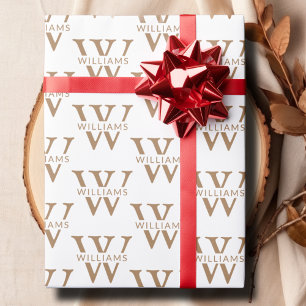 Elegant Personalized Monogram Name Custom White Wrapping Paper