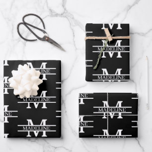 Elegant Personalized Monogram Name Custom Wrapping Paper Sheet