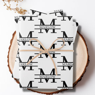 Elegant Personalized Monogram Name Custom Wrapping Paper Sheet