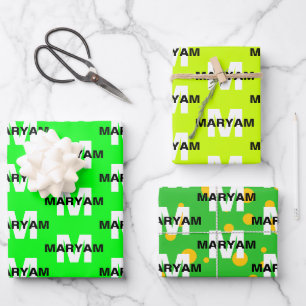 Elegant Personalized Monogram Name Green Gift  Wrapping Paper Sheet