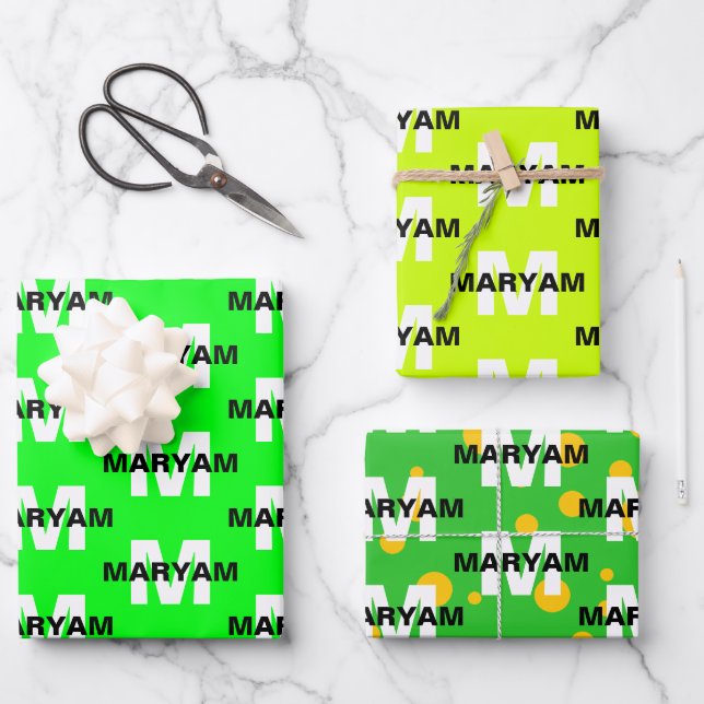 Elegant Personalized Monogram Name Green Gift  Wrapping Paper Sheet (Front)
