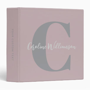 Elegant Personalized Monogram Name Modern Mauve Binder