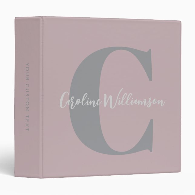 Elegant Personalized Monogram Name Modern Mauve Binder (Front/Spine)
