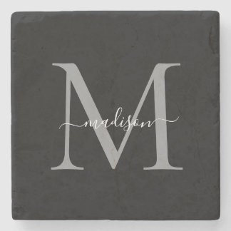 Elegant Personalized Monogram & Name Stone Coaster