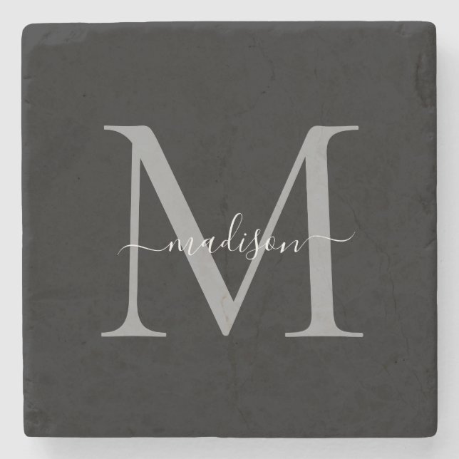 Elegant Personalized Monogram & Name Stone Coaster (Front)