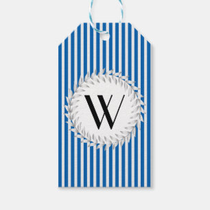 Elegant Personalized Monogram on Blue Stripes Gift Tags