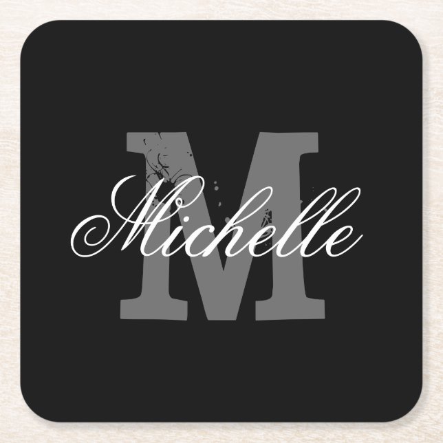 Elegant personalized monogram paper coasters (Front)