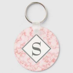 Elegant Personalized Monogram Pink Marble Keychain