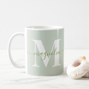 Elegant Personalized Monogram Sage Green Initial Coffee Mug