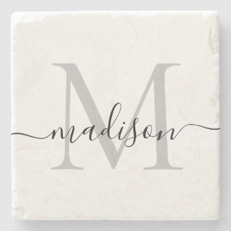Elegant Personalized Monogram Script Name Stylish Stone Coaster