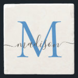 Elegant Personalized Monogram Script Navy Blue Stone Coaster<br><div class="desc">Elegant Personalized Navy Blue Monogram Script Name Stylish Stone Coaster</div>