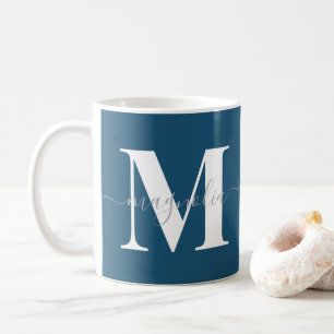 Elegant Personalized Monogram Teal Initial Coffee Mug