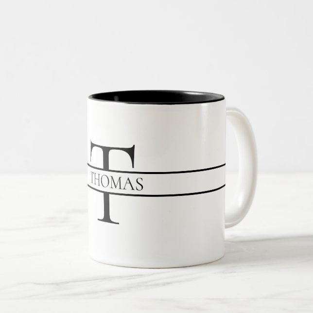Elegant Personalized Monogrammed Custom Name Two-Tone Coffee Mug (Front Right)
