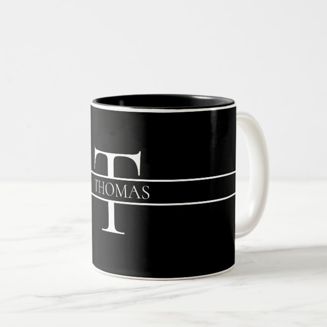 Elegant Personalized Monogrammed Custom Name  Two-Tone Coffee Mug (Front Right)