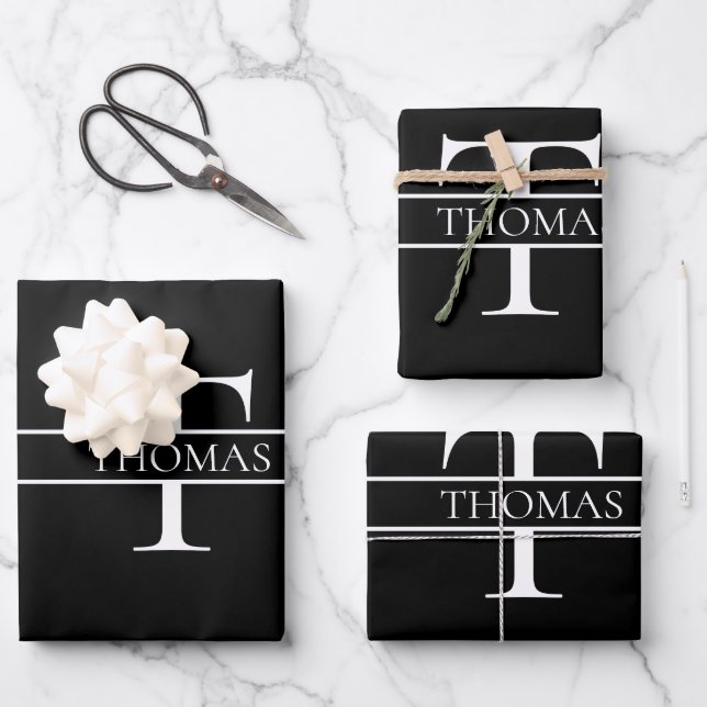 Elegant Personalized Monogrammed Custom Name  Wrapping Paper Sheet (Front)