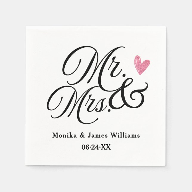 Elegant Personalized Mr and Mrs Wedding Monogram Napkin (Front)