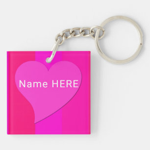 Elegant Personalized Name and Pink Heart  Keychain