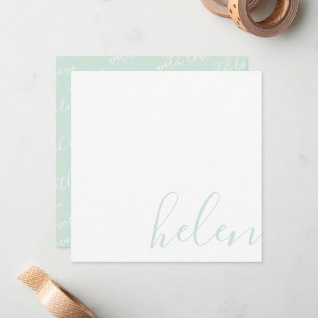 Elegant Personalized Name Custom Mint Green Card (Front/Back In Situ)
