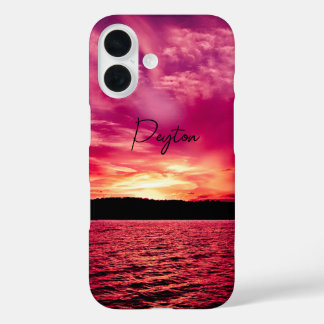 Elegant Personalized Name Dusk Sunset Water iPhone 16 Case