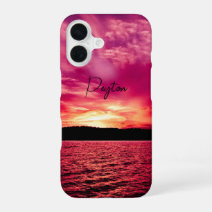 Elegant Personalized Name Dusk Sunset Water iPhone 16 Case