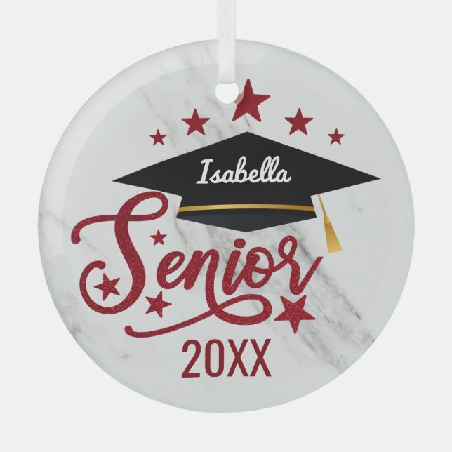 Elegant personalized Name Graduation senior 2021  Glass Ornament (Front)