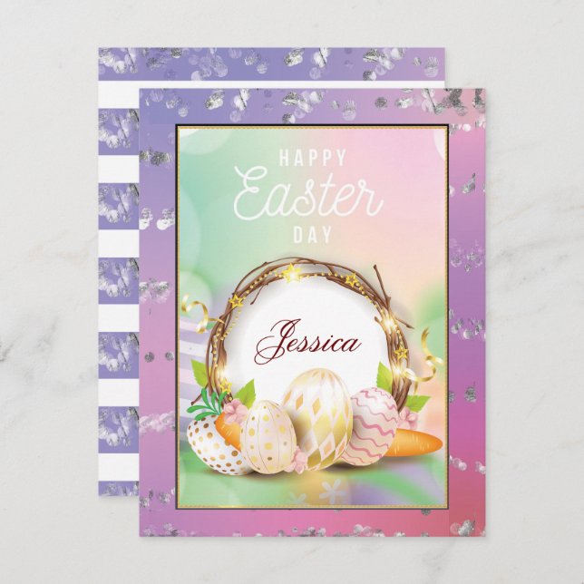 Elegant  Personalized Name Happy Easter Day  Holiday Card (Front/Back)