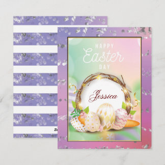 Elegant  Personalized Name Happy Easter Day  Holiday Card