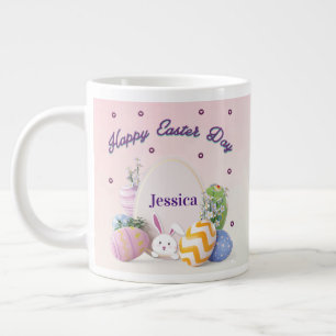 Elegant Personalized Name Happy Easter Day Large Coffee Mug