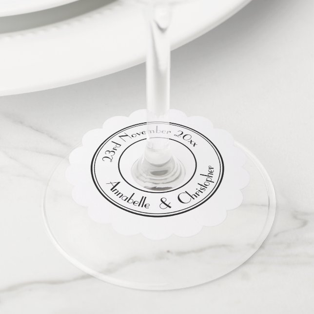 Elegant personalized names chic white   wine glass tag (Close Up)