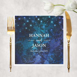 Elegant Personalized Navy Blue Winter Wedding Napkin