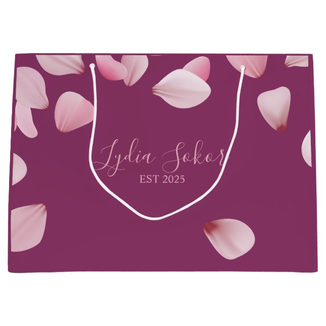 Elegant Personalized Paper Gift Bag with Floral Pe (Front)