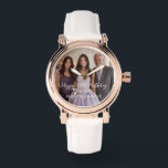 Elegant Personalized Photo 15th Birthday Keepsake Watch<br><div class="desc">Make time stand still on her special day with this elegant, custom photo watch. Personalize the watch face with a cherished photo from her Quinceañera or a favourite family picture. Add a custom message, such as "Happy 15th Birthday to our beautiful daughter, " making this a timeless reminder of a...</div>