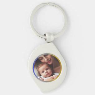 Elegant Personalized Photo Blue Silver & Gold Keychain