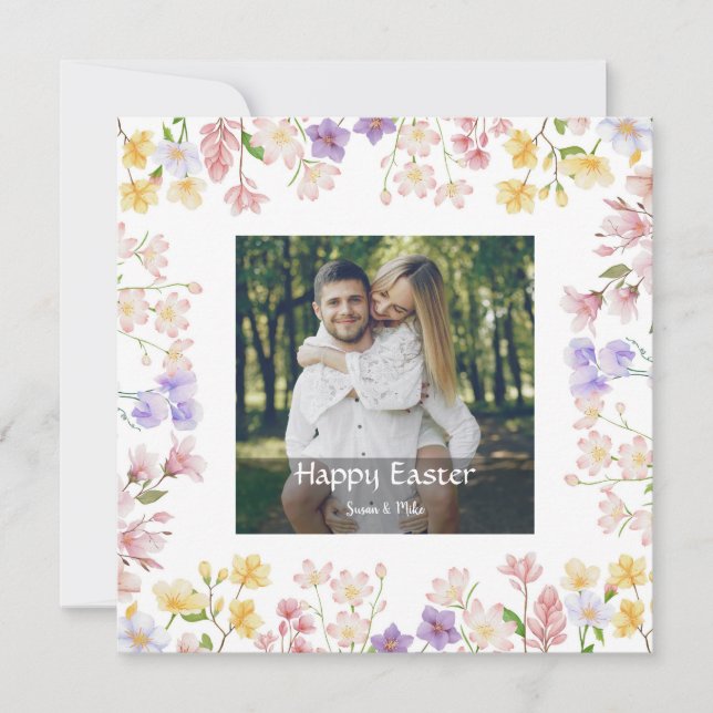 Elegant Personalized Photo Happy Easter Holiday Card (Front)