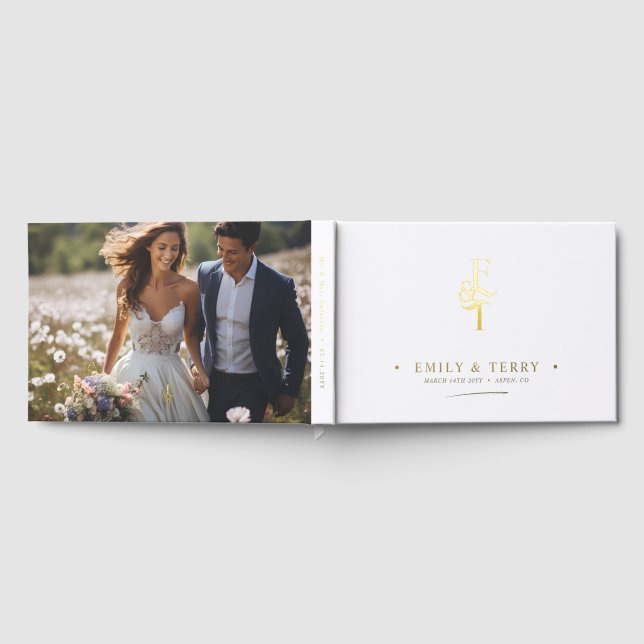 Elegant Personalized Photo Wedding Monogram Gold Guest Book (Full)