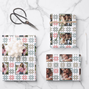 Elegant Personalized Photos and Holiday Poinsettia Wrapping Paper Sheet