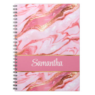 Elegant Personalized Pink and Gold Foil Marble Notebook