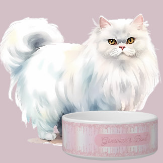 Elegant Personalized Pink Drip Glitter Cat Bowl